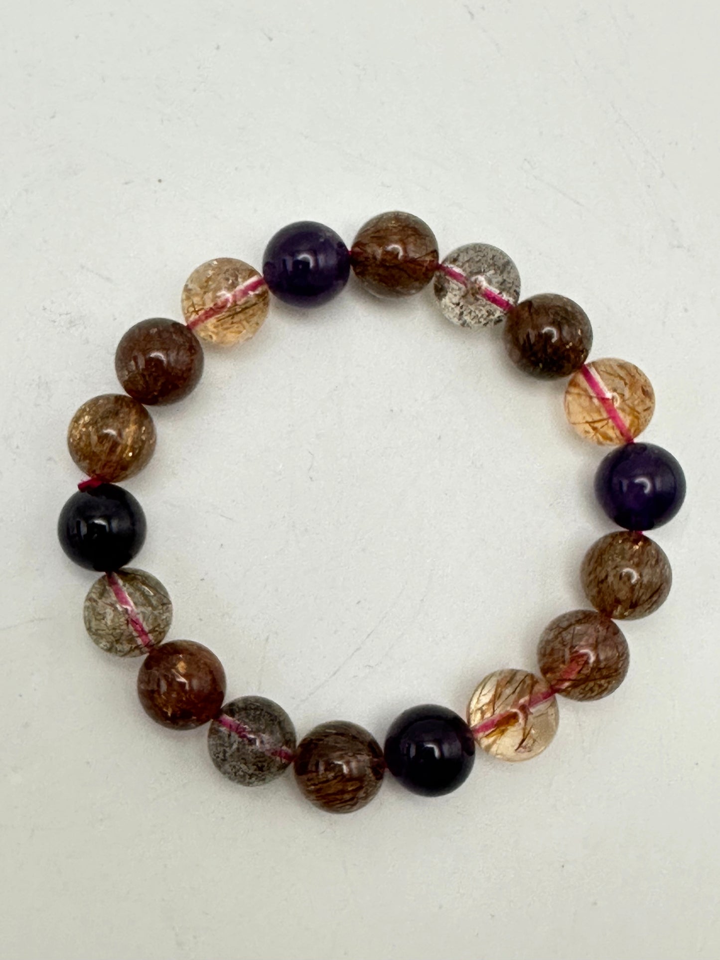 Bracelet- Amethyst&Rutilated Quartz - Free Shipping