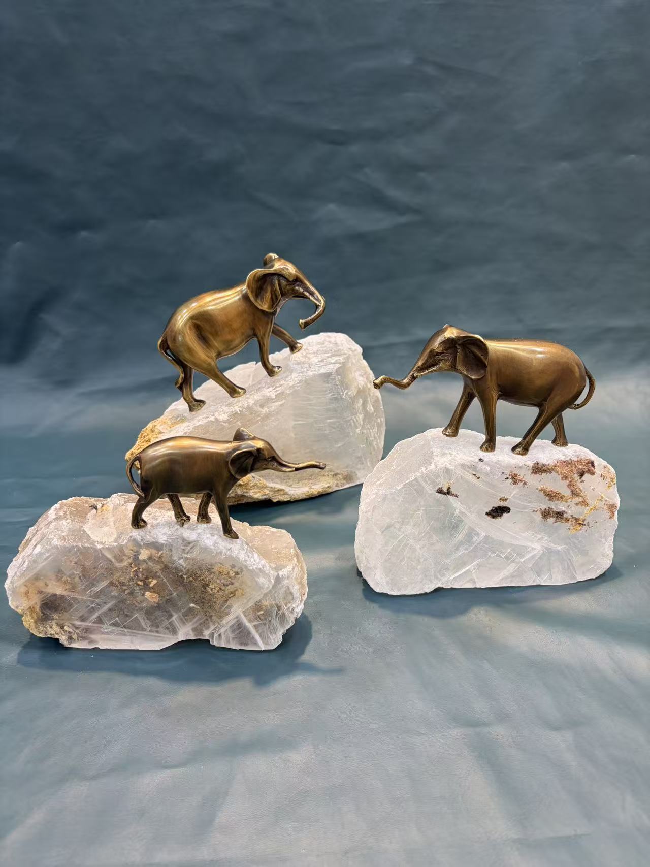 Copper Elephant With Selenite Base