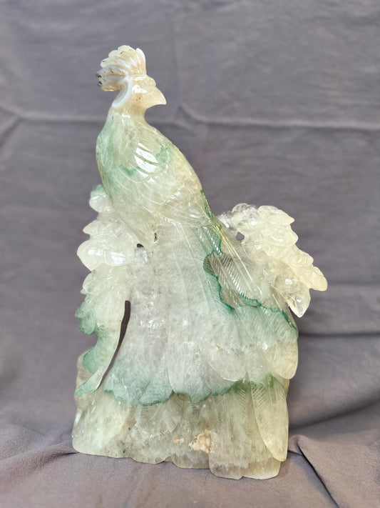 [Limited Stock] Standing Peacock - Crackle Quartz with Moss - Free Shipping