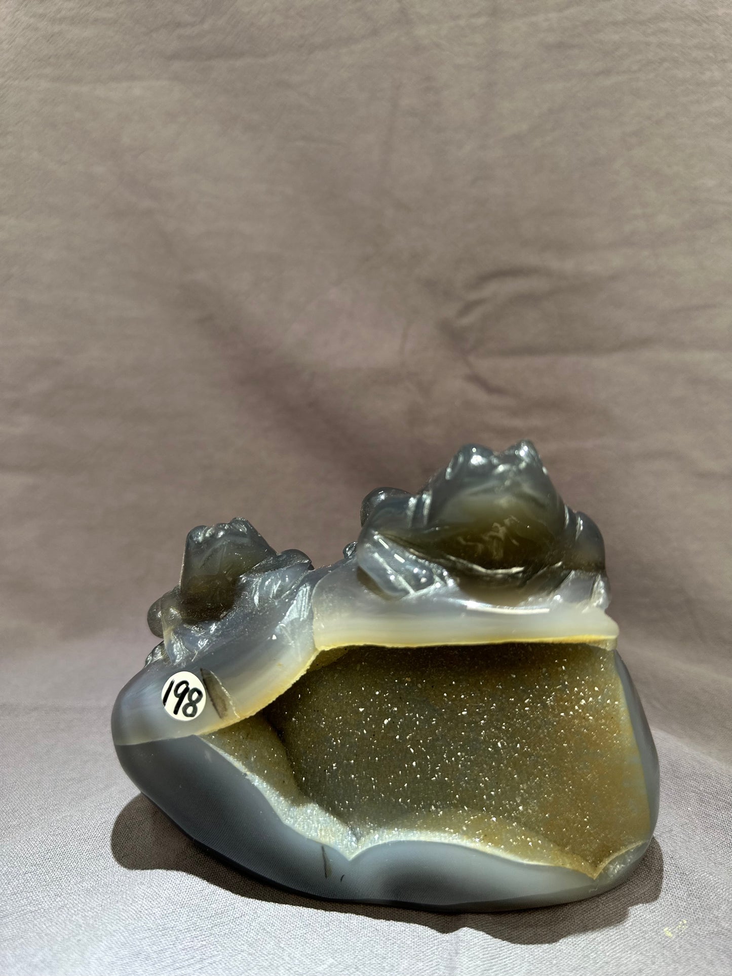 [Limited Stock]  Twin Frogs on Druzy Agate Base - Druzy Orca Agate - Free Shipping