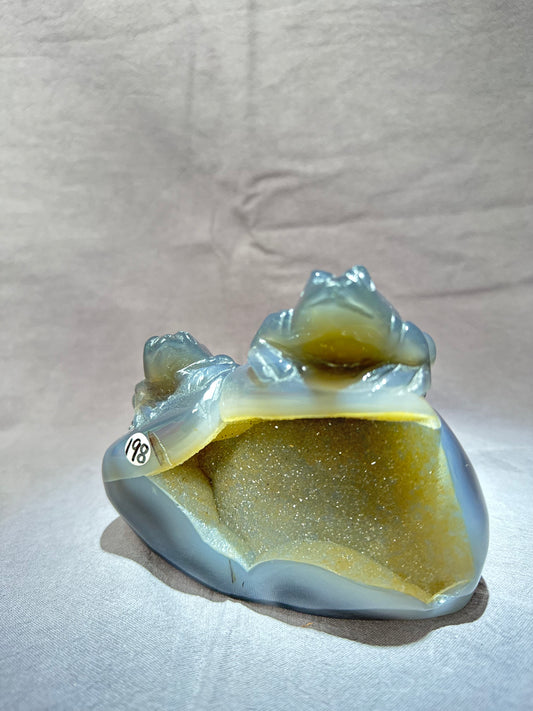 [Limited Stock]  Twin Frogs on Druzy Agate Base - Druzy Orca Agate - Free Shipping