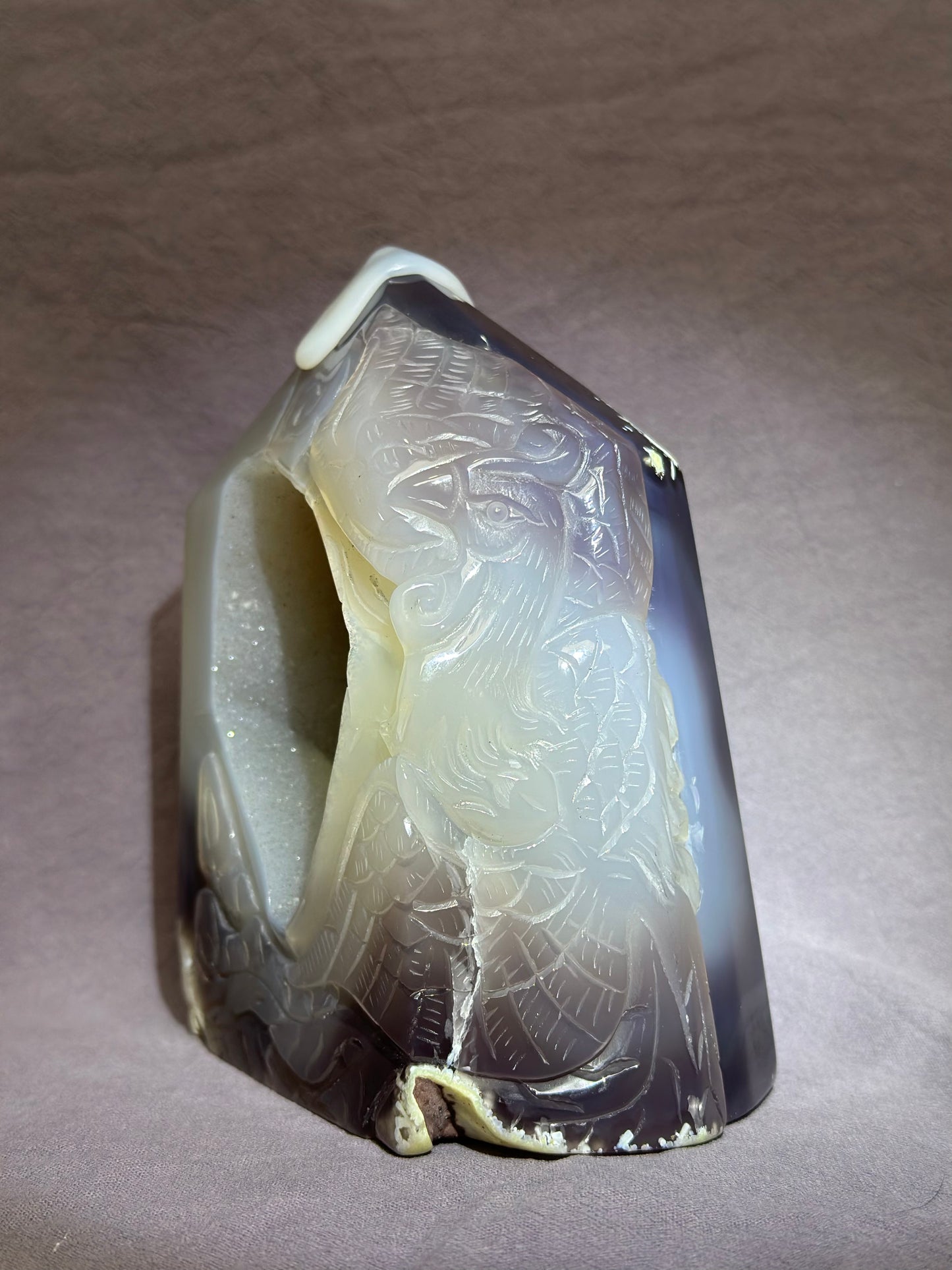 [Limited Stock] Big Druzy Agate with Carved Pheonix - 50% OFF - Free Shipping