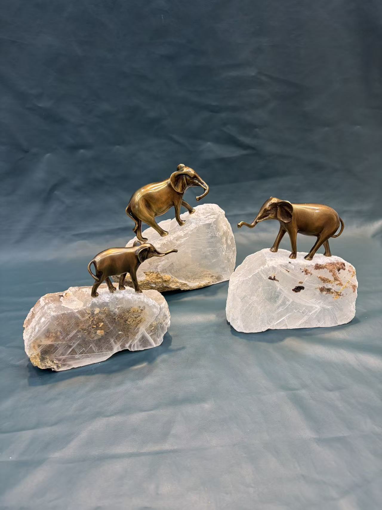 Copper Elephant With Selenite Base