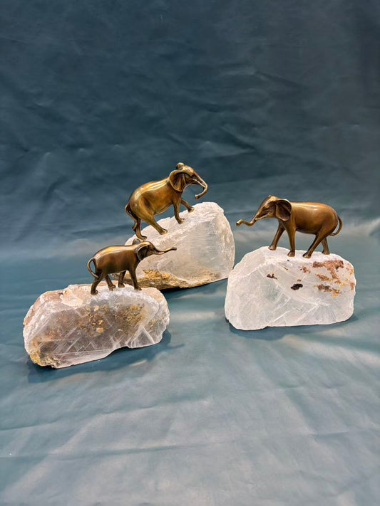 Copper Elephant With Selenite Base