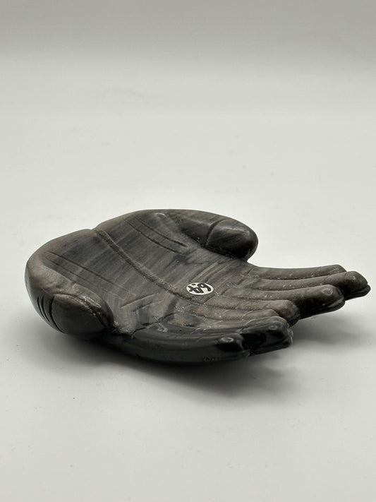 Praying Hand Bowl- Silver Obsidian - Free Shipping