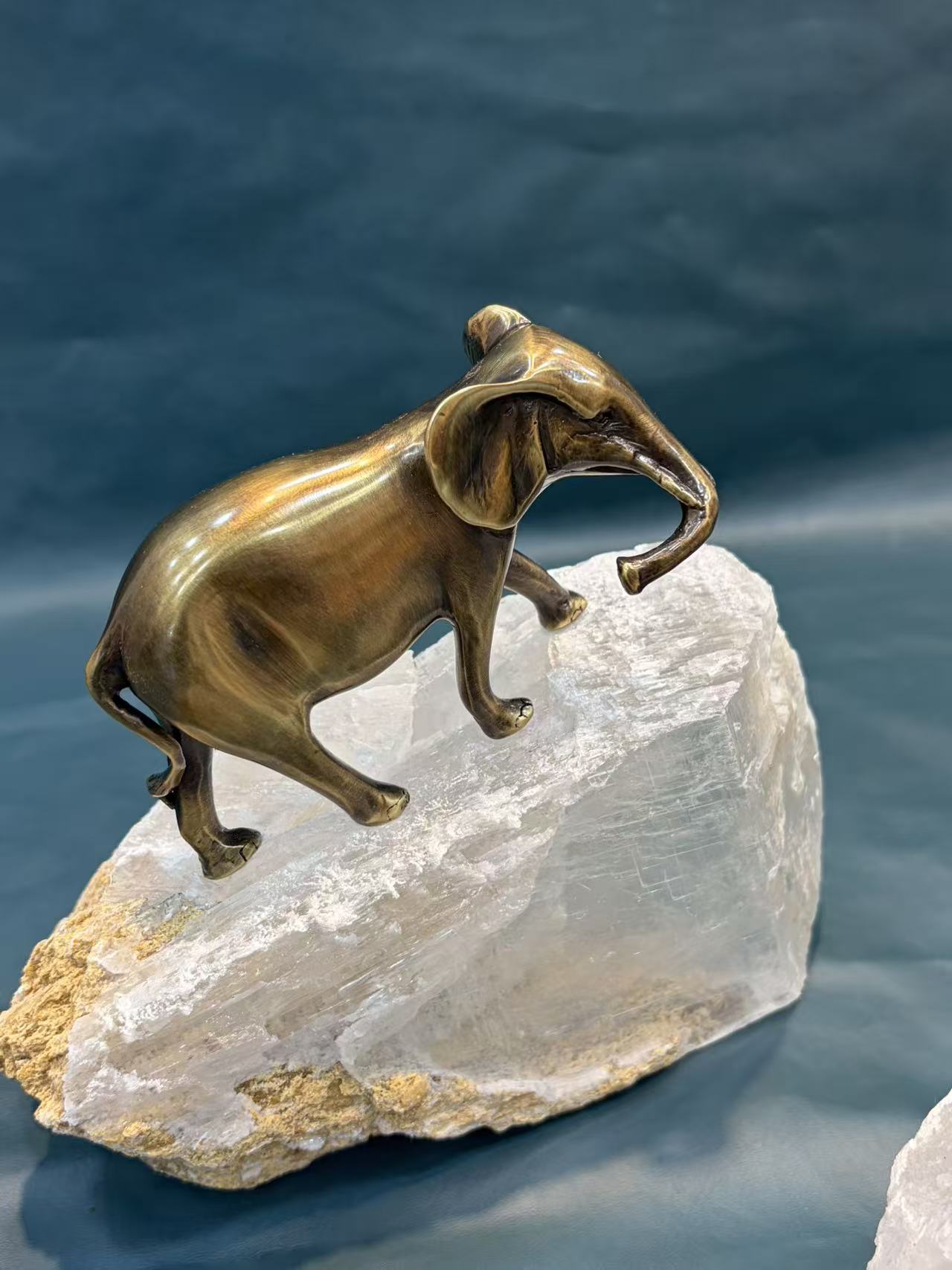 Copper Elephant With Selenite Base