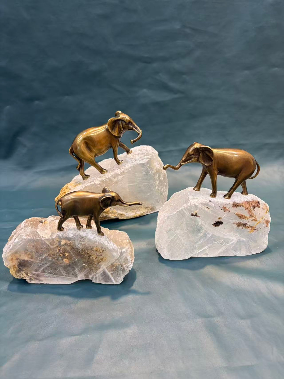Copper Elephant With Selenite Base